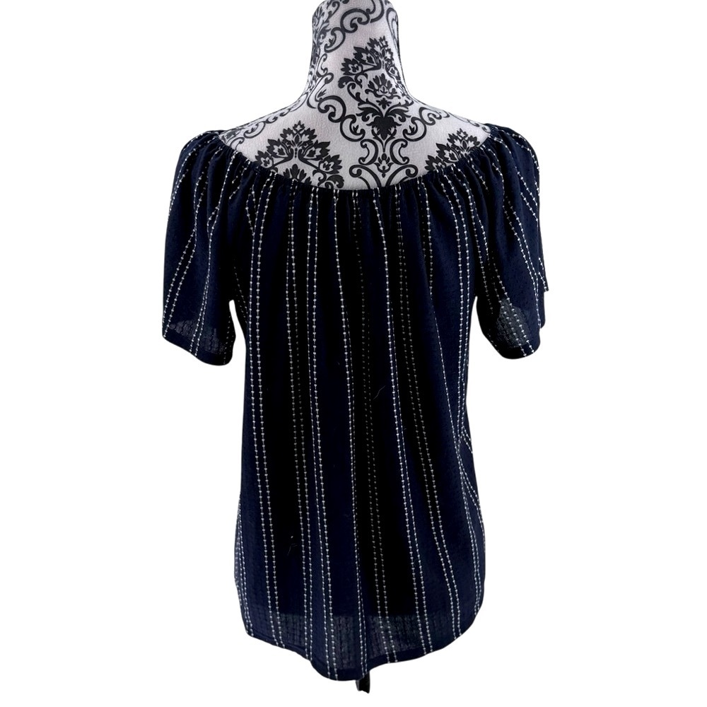 W5 Navy Blue & White Off-Shoulder Babydoll Peasant Boho Festival Blouse, L - Picture 6 of 12